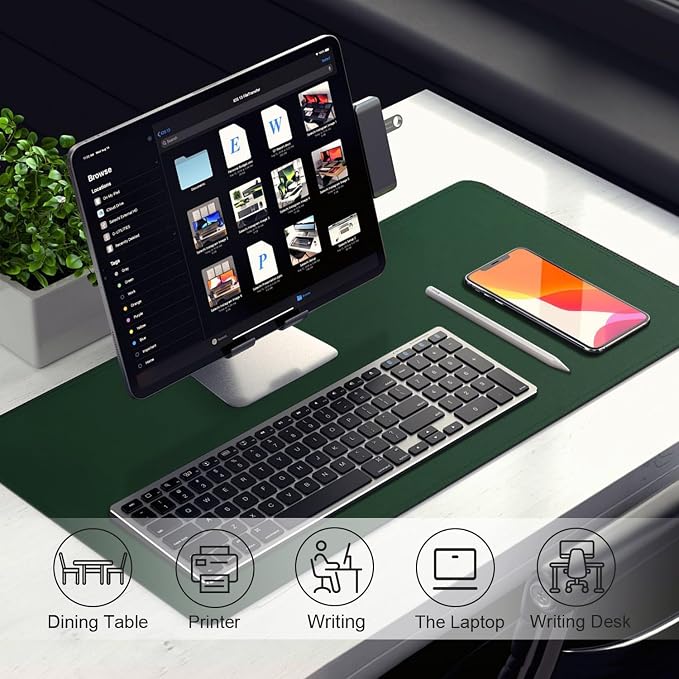 Leather Desk Pad Protector, 39.4'' X 17'' Large Mouse Pad, Office Desk Mat, Non-Slip PU Leather & Suede Base Desk Blotter, Laptop Desk Pad, Desktop Mat for Office Home, Blackish Green