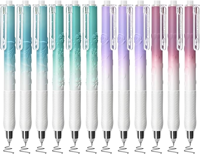 BAYTORY 12 Pcs Retractable Gel Pens, Black Ink 0.5 mm Fine Point Pens, Quick Dry Smooth Writing Aesthetic Journaling Pen for School Office Supplies (Morandi)