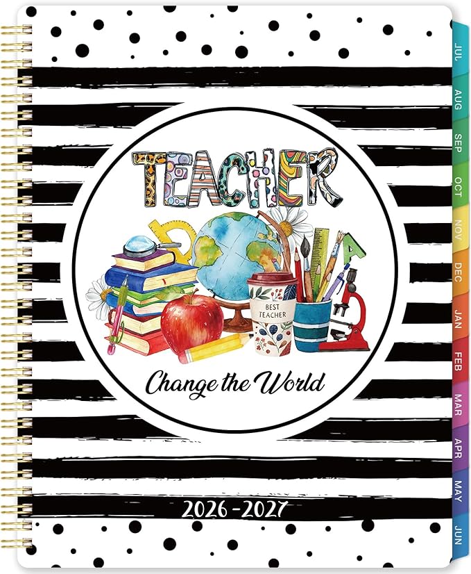 2026-2027 Teacher Planner, July 2026 - June 2027, Lesson Planner 2026-2027, 8.5" x 11", Colorful Monthly Tabs, Spiral Bound