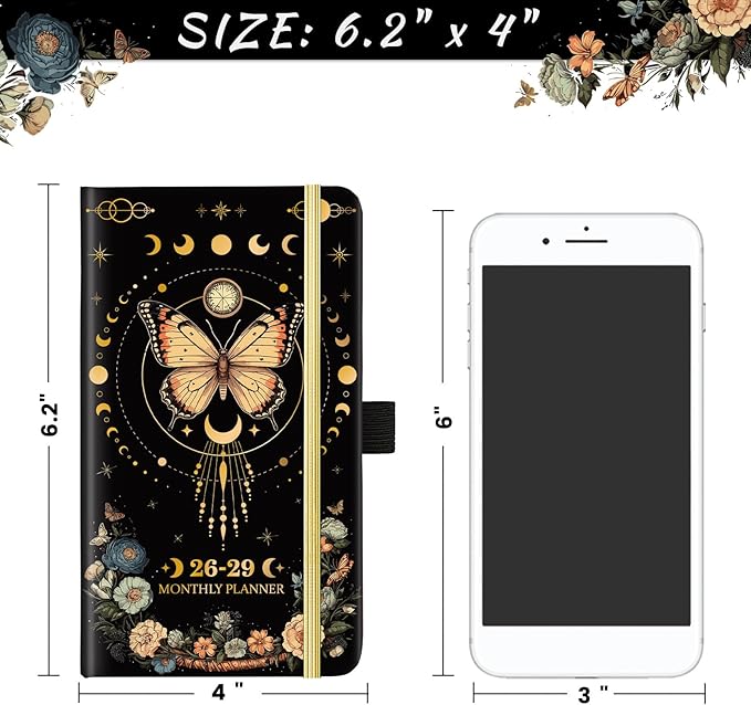 2026-2029 Pocket Planner/Calendar - 3 Year Monthly Planner 2026-2029, July 2026 - June 2029(36 Months), 6.3" x 3.8", Monthly Calendar with Inner Pocket and 61 Notes Pages - Butterfly
