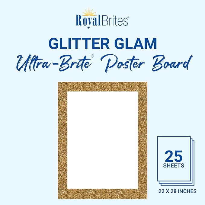 Royal Brites Ultra Brite Gold Glitter Frame White Poster Board, 22 x 28 Inches (25 Sheet Pack)