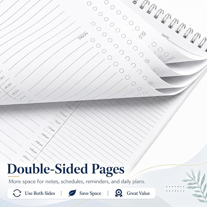 24 Hour Daily Planner with To Do List for Work & Personal Life,105 Days Undated Daily Task Planner with Hourly Schedule, Priority & To Do List Organizer, Top Spiral Bound Daily Planning Pad for Home Office Use,Student,Housewife, No Bleed Everyday Plann...