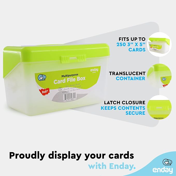 Enday Index Card Box Green 3x5 Index Card Holder, Index Card Organizer, Flash Card Holder, Holds 250 Cards. (36 PC)