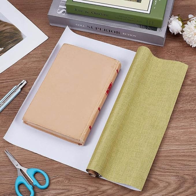 CRASPIRE 51 x 11.8 Inch Linen Book Cover Cloth Book Binding Cloth Polyester Surface Paper Backed Dark Khaki Woven Book Fabric for Books Album Scrapbooking Archival DIY Covering Bookbinding Protector
