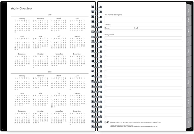 Blue Sky 2027 Weekly and Monthly Planner Calendar Notes, Includes January 2027 - December 2027, 5.875" x 8.625", Flexible Cover, Wirebound, 30 Extra Notes Sheets, Laminated Tabs, Enterprise