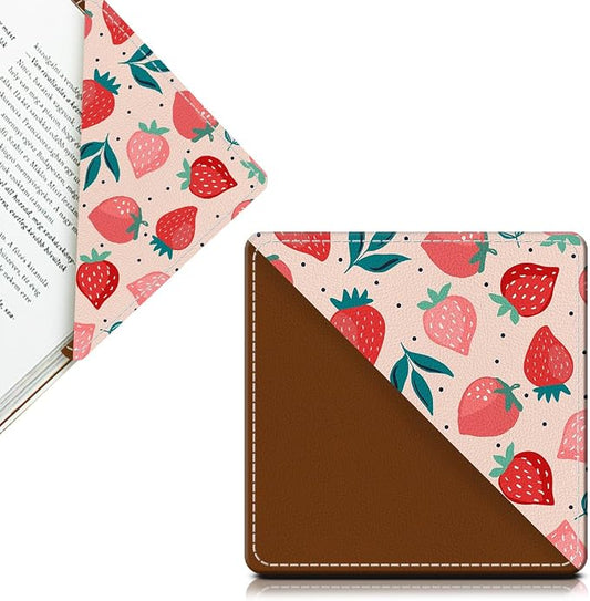 Cute Leather Bookmarks, Fun Triangle Making Corner Bookmark, Book Accessories for Reading Book Lovers, Unbreakable Page Markers for Women Men Cute Pink Strawberry