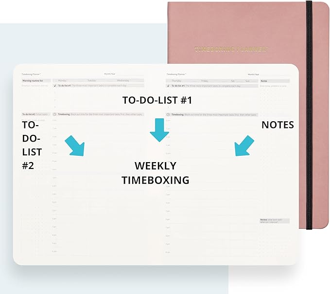 TIMEBOXING PLANNER - Structure to Turn To-Do into DONE | 52-Week Undated Organizer for Students & Busy People | 7×9 Flexible Cover - Pink