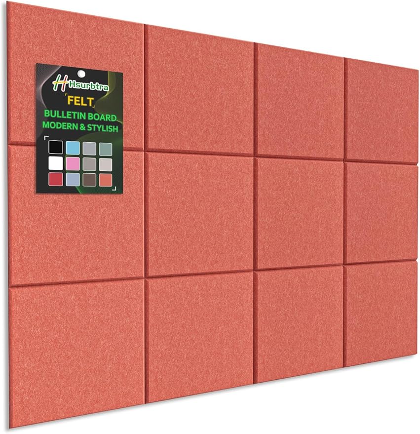 Hsurbtra Large Cork Board for Wall 47 x 36 Inch, 12 Pack Felt Bulletin Notice Board with Pushpins for Office Home School Farmhouse Wall Decor, Orange