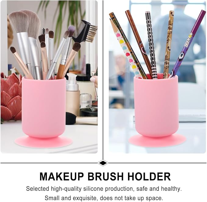 FOMIYES Makeup Brush Holder with Suction Cup Multipurpose Pen and Cosmetic Organizer for Desk and Vanity 3.9 Inch Compact Storage for Brushes Pens and Beauty Tools
