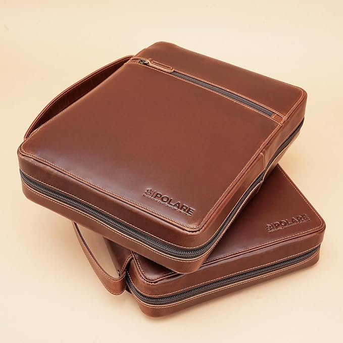 Polare Cowhide Leather Bible Cover Church Bag Bible Protective Book Holder Carrying Case Folder Organizer Portfolio (Brown)