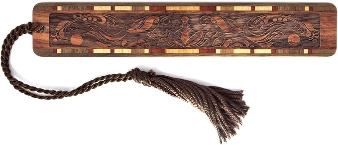 Elegant Scrollwork Wooden Bookmark | Ornate Victorian Floral Engraved Bookmark | Decorative Gift for Book Lovers and Readers | Handmade with Tassel in the USA