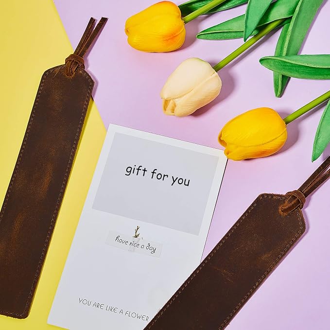 Outus 2 Pcs Father's Day Leather Bookmark, Classic Stitched Bookmarks with Tassel, Handmade Stitched Page Markers for Father Men Women Kid Teacher Student School Office Writer Christmas Friend Book