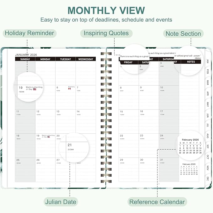 2026 Planner, Weekly and Monthly Academic Planner Calendar (JAN.2026 - DEC.2026), Planning Agenda Book, for Office Desk Accessories and School Supplies, A5(6.3" x 8.5") (Leaf)