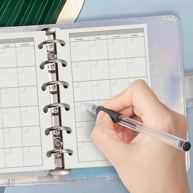 Harphia A7 6-Hole Binder Refill Value Set: 90-Sheet Monthly Plan Loose Leaf Paper with Stickers and Dividers, Planner Insert with Binder Pockets