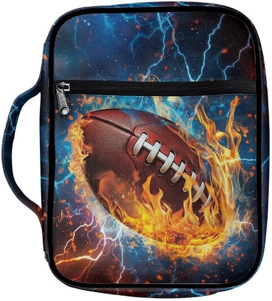 Coldinair Fire Lightening Rugby Bible Cover for Boy Kids Teen Nylon Bible Holder Carrier Carrying Organizer Bible Bag, Zipper and Pockets for Standard Large Size Bible