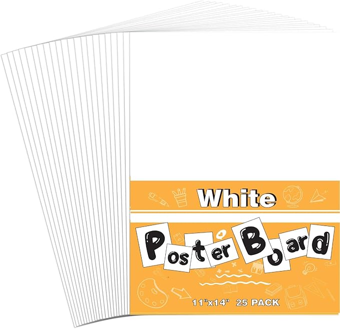 25 Pack White Poster Boards, 11"x14" White Poster Paper Heavyweight Poster Board Bulk Blank Poster Board for Art Display Board,Classroom Use,School Craft Project,Presentation Drawing