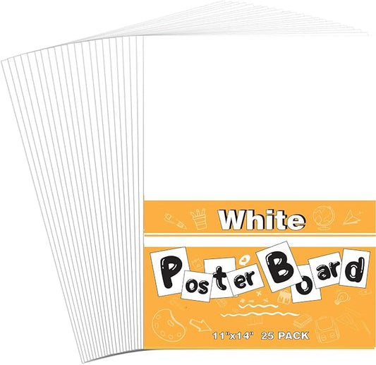 25 Pack White Poster Boards, 11"x14" White Poster Paper Heavyweight Poster Board Bulk Blank Poster Board for Art Display Board,Classroom Use,School Craft Project,Presentation Drawing