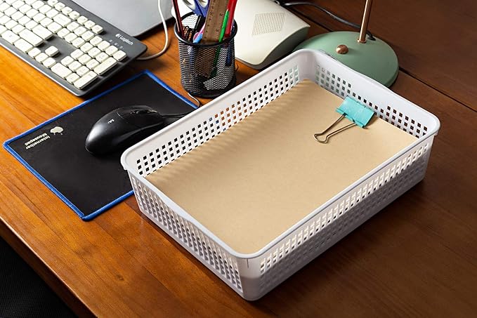 Aebeky A4 Size Plastic Paper Storage Trays,Desktop File Organizer Baskets,6-Packs (White)