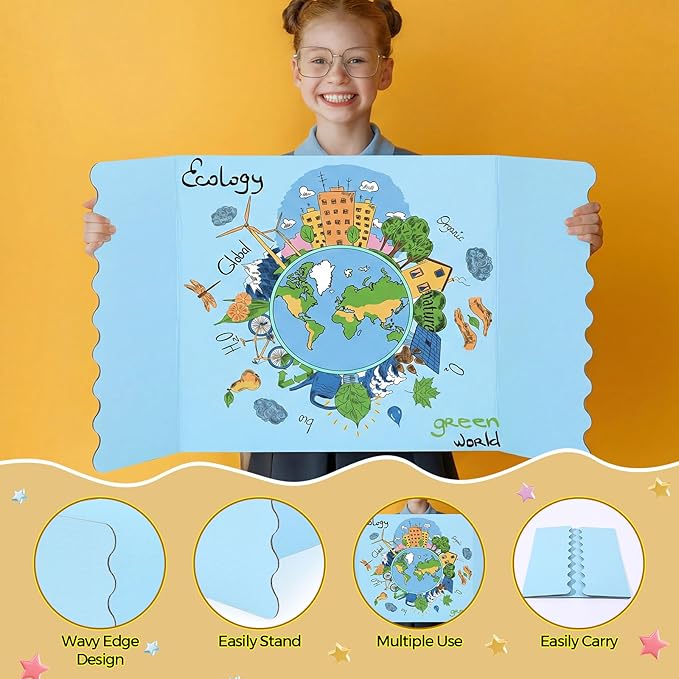 Mooliwe 4 Pack 21" x 14" Trifold Poster Board Tri Fold Poster Boards Foldable Corrugated Business Presentation Display Paper Boards for Science Fair Events, School Projects, Exhibitions(Macaron)