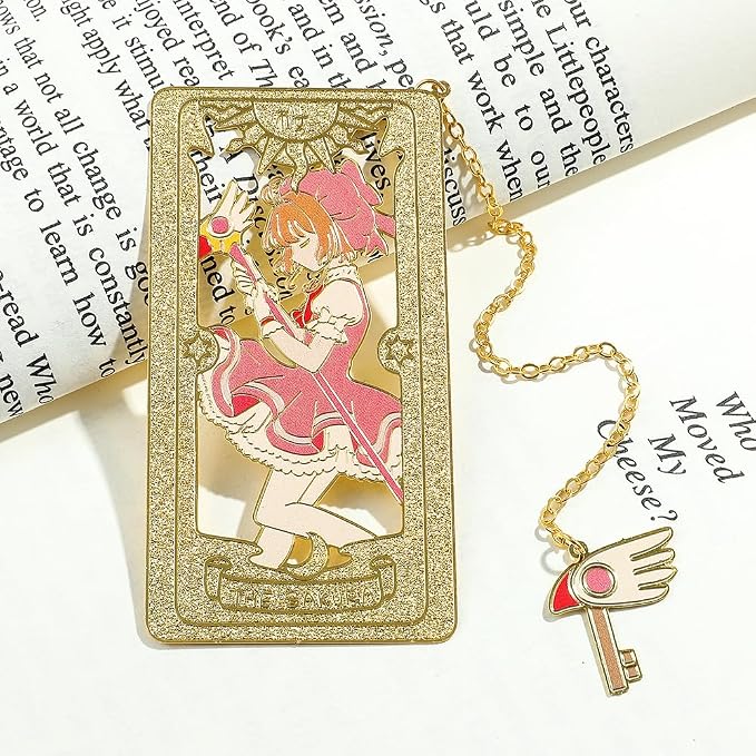 Card Captor Anime Metal Book Mark- Pink Sakura Hollow Out Metal Bookmarks Gift for Girl Book Lovers Anime Fans Collection Christmas Valentine Ideal Marker for Reading Stationery (Summoned Form)