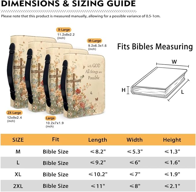 Vintage Style Floral and Cross Bible Case with Bookmark Waterproof Bible Cover Case for Women Lightweight Bible Bag with Handle Pockets Church Book Bag Beige