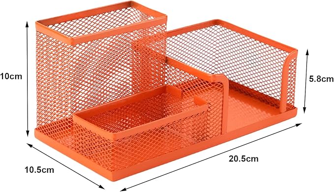 GZBABY Pen Holder Mesh Pencil Holder, Metal Desk Organizer with 3 Compartments, Desk Accessories and Workspace Organizer for School Home Office (Orange)