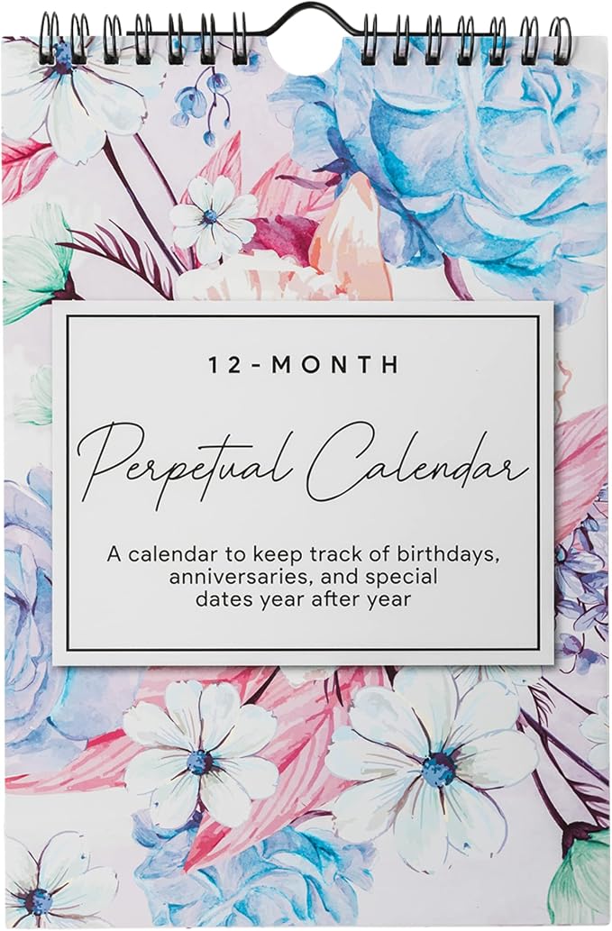 Perpetual Floral Wall Calendar for Birthdays and Anniversaries -12 Months - Dates to Remember Book - Journal for Important & Special Days - Wall Hanging Date Organizer 6 x 9 inches