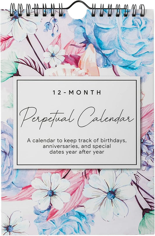 Perpetual Floral Wall Calendar for Birthdays and Anniversaries -12 Months - Dates to Remember Book - Journal for Important & Special Days - Wall Hanging Date Organizer 6 x 9 inches