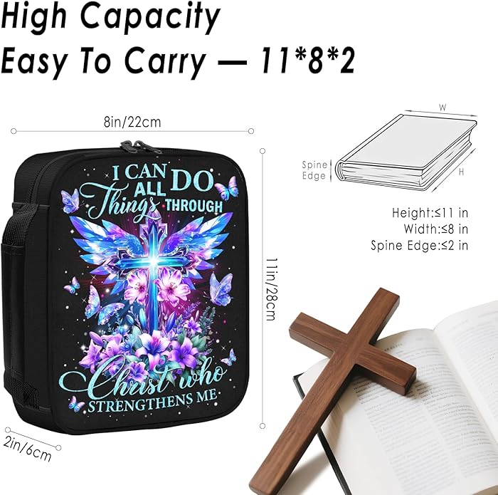 Bible Cover for Women, Bible Holder, Bible Cover With Handles, Bible Carrying Case, Bible Bags With Zipper and Pockets
