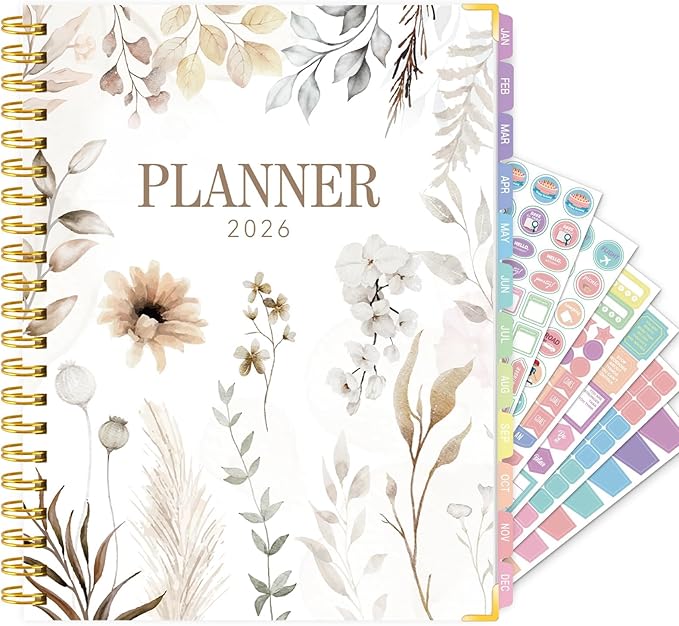 GuassLee 2026 Weekly Monthly Planner A4, 12-Month Hardcover Large Calendar Planner with Tabs, Stickers & Pocket, January 2026 to December 2026 Daily Planner Organizer for School Home Office