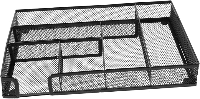 Cabilock 6-Compartment Metal Mesh Desk Organizer Tray Multifunctional Storage Box for Office Supplies Craft Storage Black