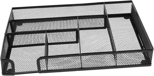Cabilock 6-Compartment Metal Mesh Desk Organizer Tray Multifunctional Storage Box for Office Supplies Craft Storage Black
