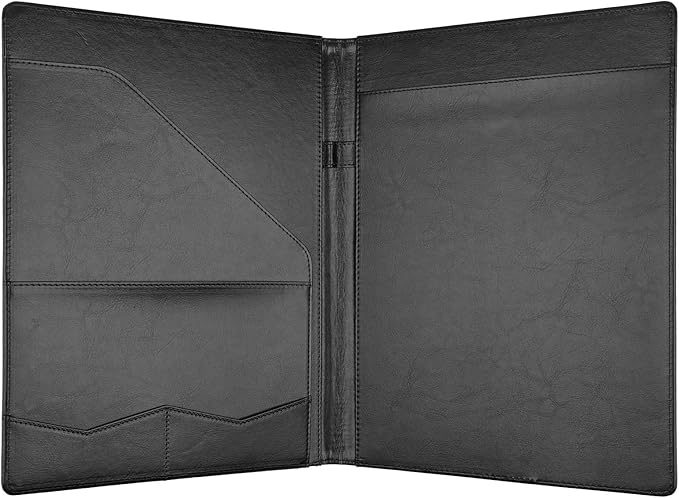 MOWPOG Professional Padfolio Portfolio Binder, Faux Leather Interview Resume Folder, Letter Size A4 Legal Writing Pad Holder, Document Organizer for Business School Office Conference (Black)