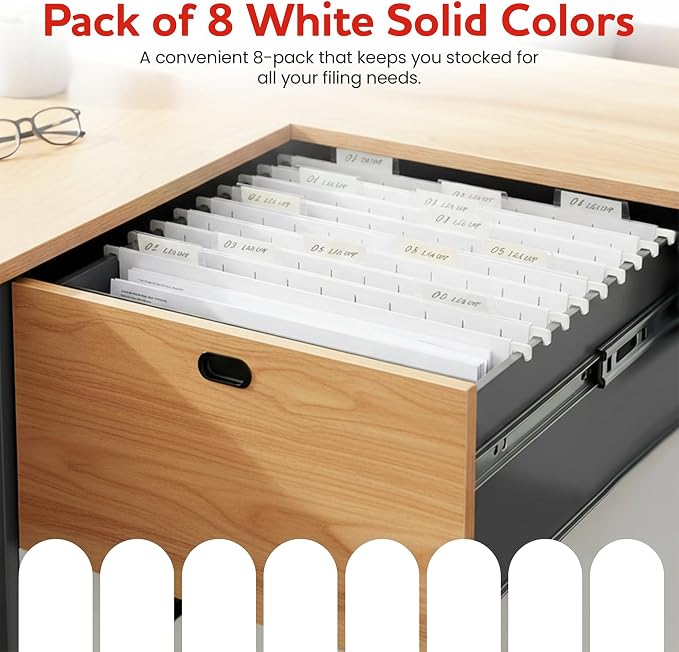 White Hanging File Folders – 8 Pack, Letter Size File Organization Folders for Home, Office, School & Filing Cabinets