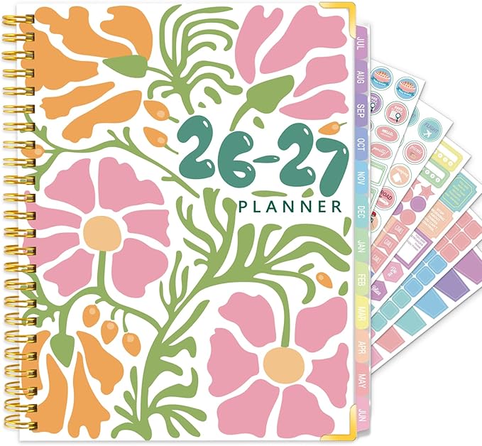 GuassLee 2026-2027 A5 Planner – Weekly & Monthly Planner Organizer Jul 2026 - Jun 2027, Abstract Floral Daily Agenda Planning Book with Hardcover, Pocket, Stickers & Tabs for Women Students Office