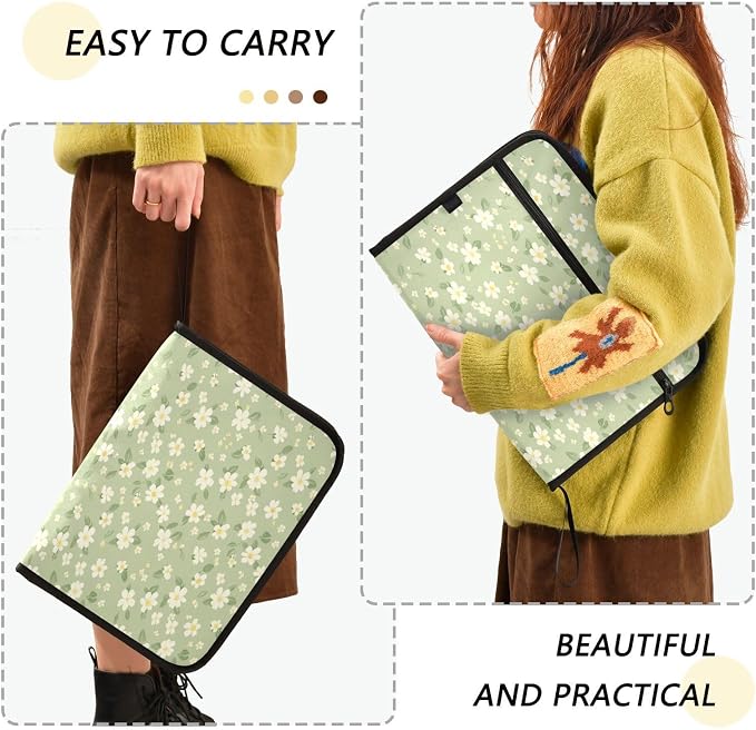 Pale Green and Yellow Flowers Accordion File Organizer Expanding Document Folder with 13 Pockets Portable File Folder for A4 Letter Size