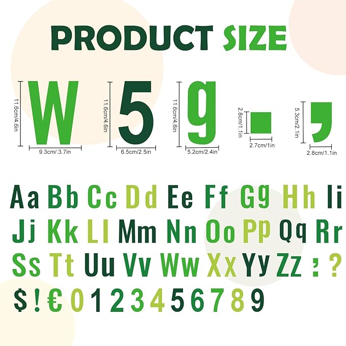 FYSUIMU 134 Pcs St. Patrick's Day Bulletin Board Letters Alphabet Number Symbol Paper Cutouts Green Colored Decor Letters Combo Set with 200 Pcs Glue Points for Home Classroom Irish Party