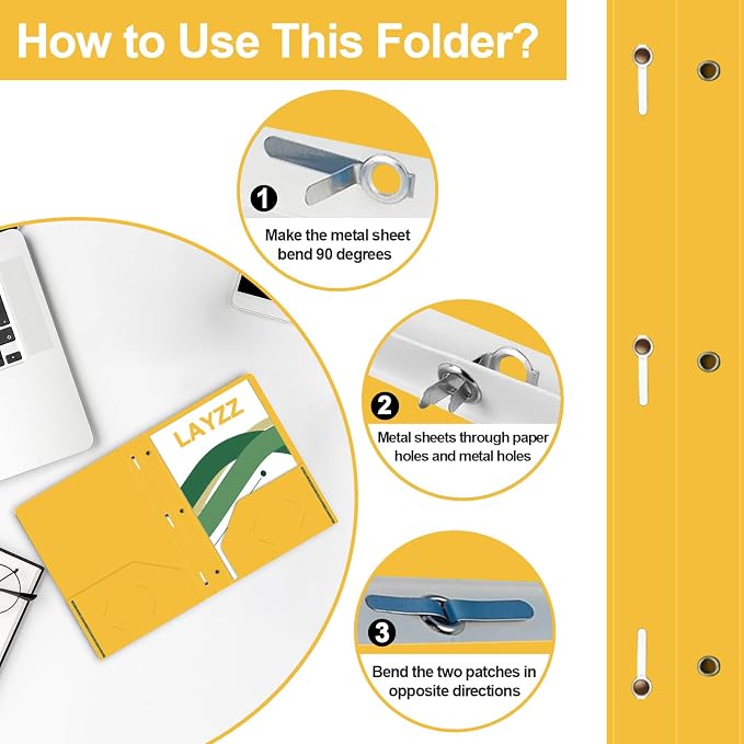 Two Pocket Folders with Prongs, LAYZZ 60 Pack Poly Plastic Folders, Heavy Duty Plastic Folders with Pockets and Prongs, Letter Size, for Offices and Schools (Yellow)