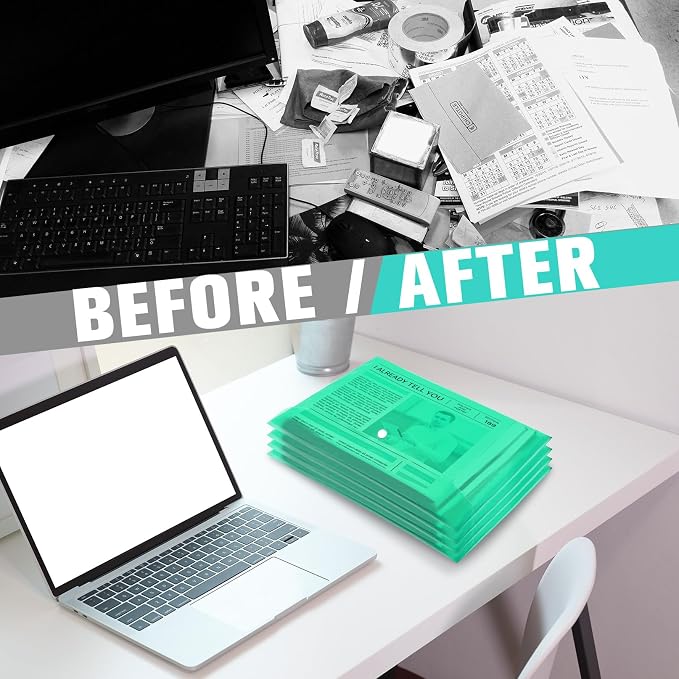 24 pcs Plastic Filing Envelopes with Snap Button Closure ，Clear Document Folders for Letter A4 Size Files ，Poly Folders，for School and Office Supplies（Green）