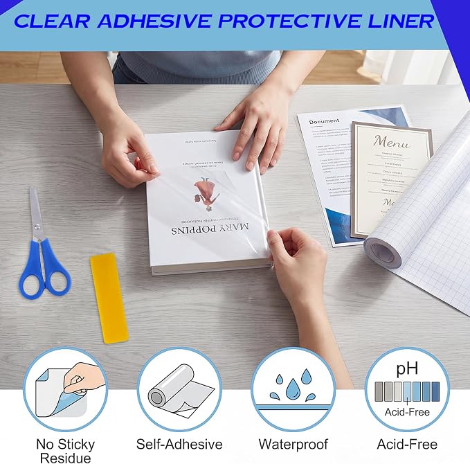 WSICSE 4 Rolls Clear Contact Paper, 17 in x 5 ft Clear Self Adhesive Book Covers Peel and Stick Paper Protector for Books Crafts Textbook Documents Home Decor