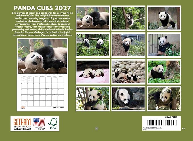 Baby Panda Calendar 2027 Monthly Wall Calender 12 Month