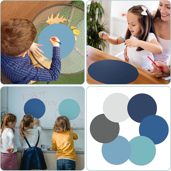 Newtay 24 Pack Dry Erase Dots Circles Colorful 10 Inch Removable White Board Marker Wall Sticker Decals Painted Wood Design Spots Set for Classroom Teachers Students Tables Desk (Blue Color)