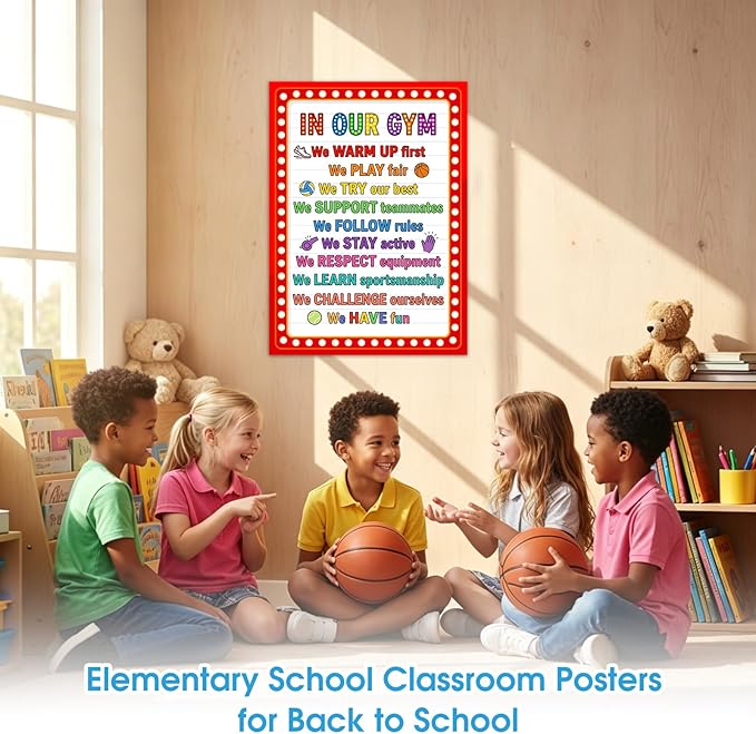 D4DREAM Classroom Rules Poster - Colorful Physical Education Gym Rules Poster Back to School Teacher Supplies Teachers Must Have for Classrooms Elementary Preschool Kindergarten Decor