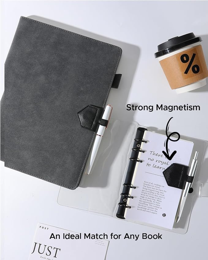 Magnetic Leather Bookmarks with Pen Holder Vegan Leather Book Marks Gifts for Reading Book Lovers Notebook Travelers (Black-2PC)