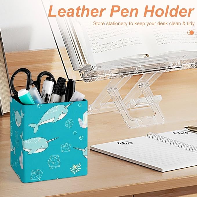 Pen Holder Stand For Desk, Pencil Pen Holder Cup, Desktop Stationery Organizer, Waterproof Multifunctional Office Supplies Blue Kawaii Narwhals