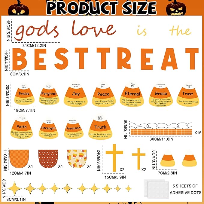 Halloween Candy Corn Bulletin Board Decorations Fall Christian Paper Cutouts Religious Gods Love is The Best Treat Cross Bulletin Party Supplies for School Classroom Home Chalkboard Wall Door Decor