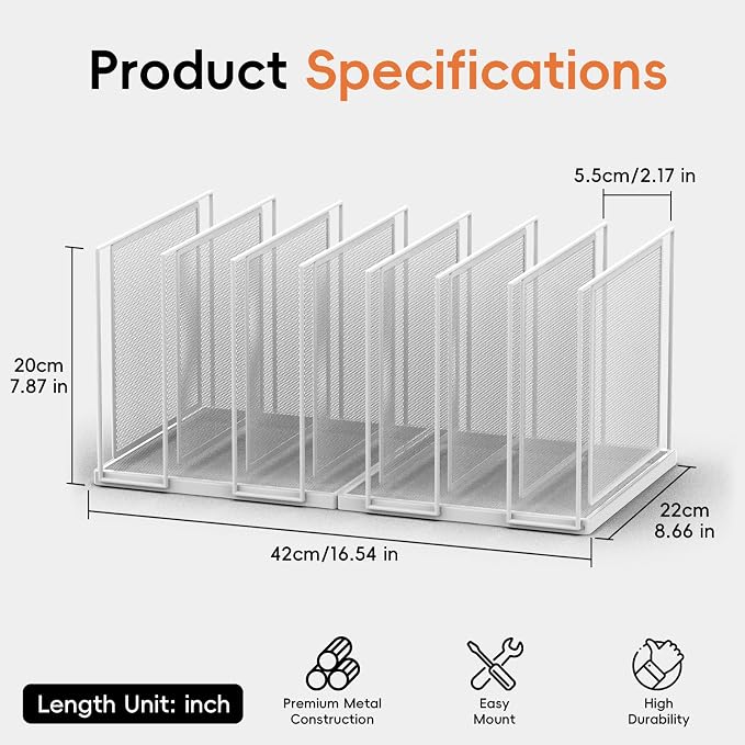 Desk File Organizer, 7 Section Vertical Metal File Organizer for Desk, Desktop File Organizer Stand, Paper Folder Organizer for Office Home Classroom Storage (White, 7 Section)