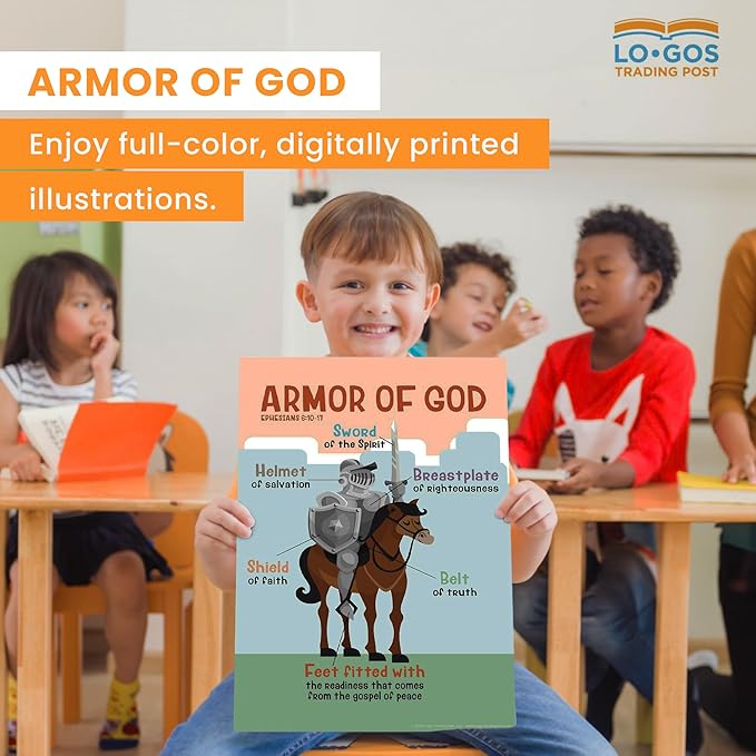 Bible Posters For Kids - Armor of God, 11"x17" Laminated Sunday School Posters For Christian Classroom Decor, Sunday School Decorations For Classroom & Church Nursery Decor