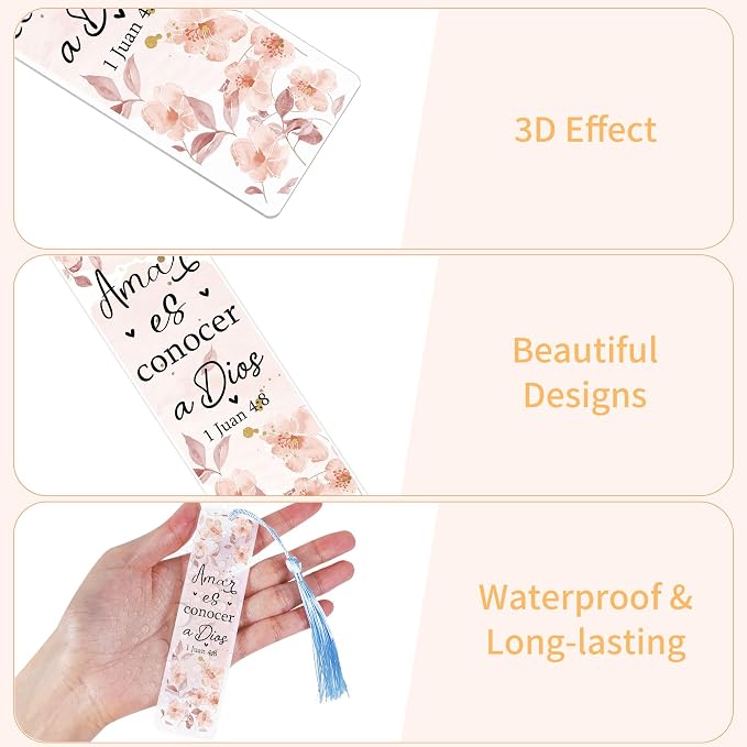 UV DTF Bookmark Wraps - 24 Sheets Bible Acrylic Bookmark Blanks Sticker, Spanish Bible Verse UV DTF Transfer Stickers, Flower Inspirational Quote Design for Book Lover