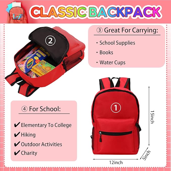 Gilprop 86 Pcs School Supplies Kit with Backpack Back to School Supplies Bag Set Elementary Essential Bundle Bulk for Student Classroom(Red)
